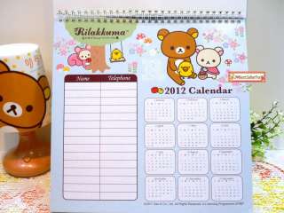   Home Decor Wall Desk Planner Calendar Schedule 2012 San X♥  