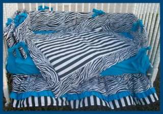 NEW crib bedding set BLUE BLACK ZEBRA STRIPE fabrics  