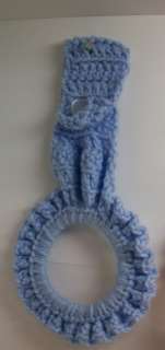 crochet hanging towel holder lt. blue kitchen  