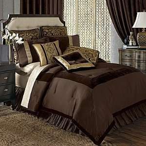   Chocolate Brown / Gold Velvet Taffeta Comforter Set