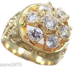 Mens Seven Clear Stone Crown Gold Plated Ring Size 11  