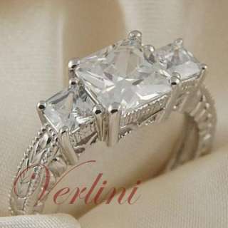   stunning engagement ring with princess cut cubic zirconium diamonds