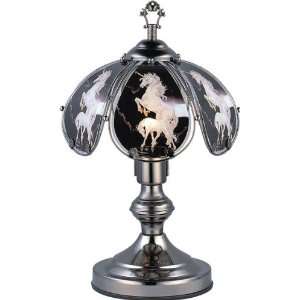  14.25h Glass Unicorn Theme Black Chrome Base Touch Lamp 