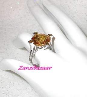 14K WHITE GOLD CHECKERBOARD CUT GOLDEN CITRINE RING  