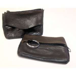  Brown Leather Coin Purse with Key Ring