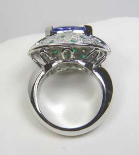 Heavy 3.61ct Tanzanite Pave Diamond & Emerald Dome Cocktail Ring 18K