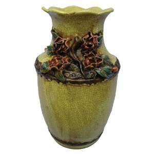   vase in the majolica style   hand glazed yellow crackle finish Home