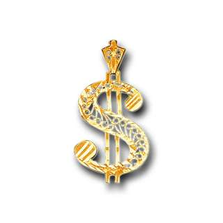 14K Solid Yellow Gold Dollar $ Sign Charm Pendant  