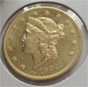 USA 20 DOLLARS GOLD EAGLE COIN DOLLAR 1904 XF/AU  