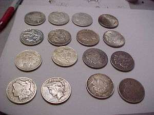 16 SILVER DOLLARS MORGAN DOLLARS AND PEACE DOLLARS ALL SILVER FROM 