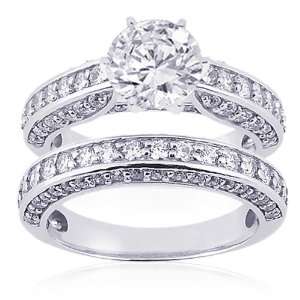   Round Cut Diamond Cathedral Engagement Wedding Rings Pave Set SI1 GIA