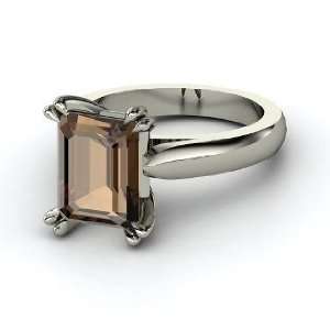   Quotation Ring, Emerald Cut Smoky Quartz Sterling Silver Ring Jewelry