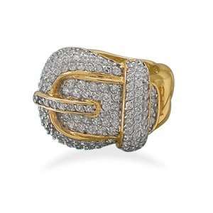  14 Karat Gold Plated Sterling Silver CZ Buckle Ring   Size 