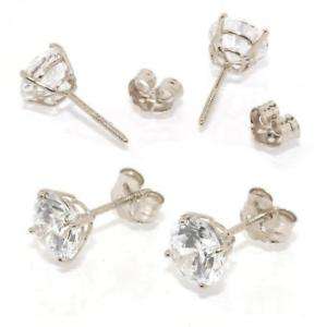 Solid Round Stud CZ Earrings Screw Back 14K White Gold  