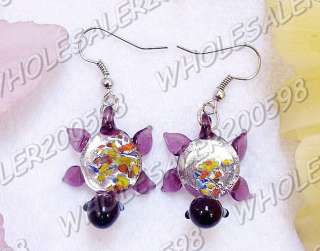 12Pairs＾FREE＾Colored▲Turtle Lampwork Glass Earrings↓  