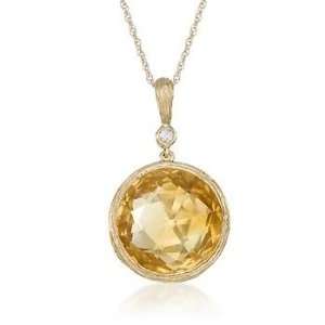   Citrine Pendant Necklace, Diamond In 14kt Yellow Gold. 18 Jewelry