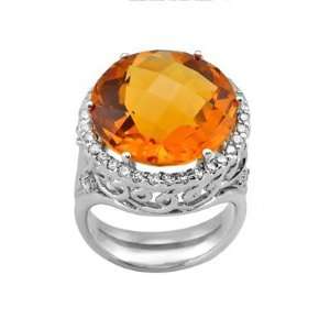  14k White Gold Diamond & Citrine Ring Jewelry