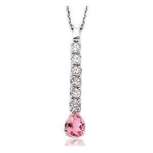    14k Diamond Pink Sapphire Tear Drop Pendant Necklace Jewelry