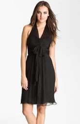 Amsale Textured V Neck Silk Chiffon Halter Dress $280.00