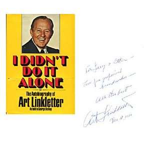 Art Linkletter Autographed / Signed I Didnt Do It Alone Book