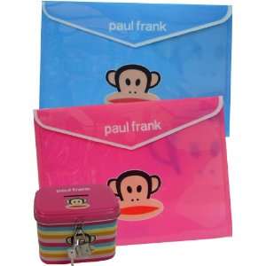  New Paul Frank Clear Folders and Pink Tin Bank Set Office 