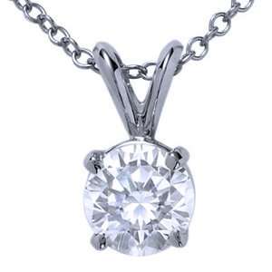 14k White Gold, Round Diamond Solitaire Pendant with Chain 