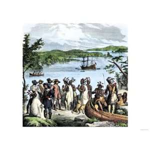 Henry Hudson Meeting with Native Americans Along the Hudson River, c 