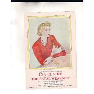  Handbill INA CLAIRE in The Fatal Weakness  Shubert Theatre 