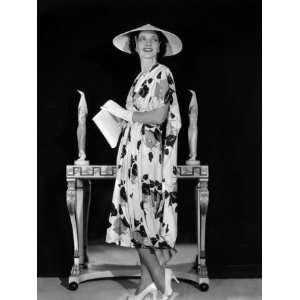  Kay Francis Modeling Floral Print Crepe Frock with White 