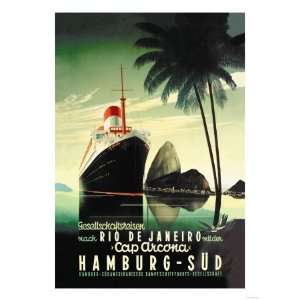 Hamburg to Rio de Janeiro on the Cap Arcona Steamship Giclee Poster 