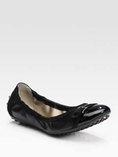 Tods   Patent & Suede Mixed Media Buckled Ballet Flats