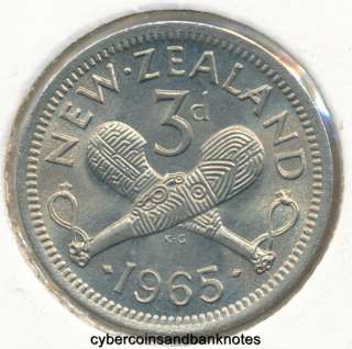 NEW ZEALAND   1965 Threepence, Elizabeth II   Gem Unc  