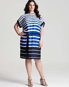 DKNYC Plus Size Striped Belted Dress