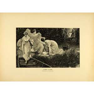  1887 Wood Engraving Phil Morris Bathers Alarmed Women Dog 