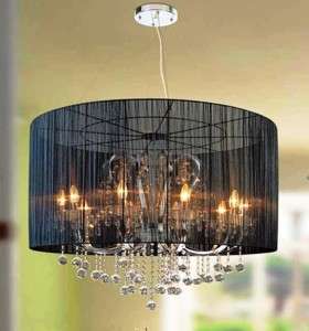   Light Black Drum Shade Crystal Chandelier Lighting Lamp Pendant  