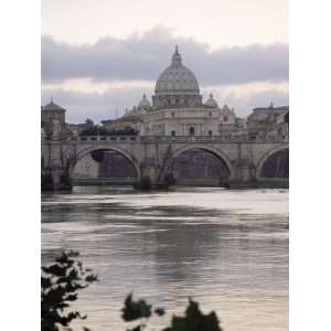 St. Peters Basilica from Across the Tiber River, Rome, Lazio, Italy 