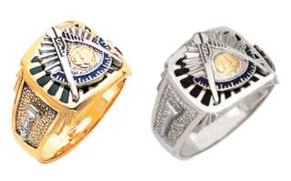   Sterling Silver or Gold Plated Masonic Freemason Mason Ring