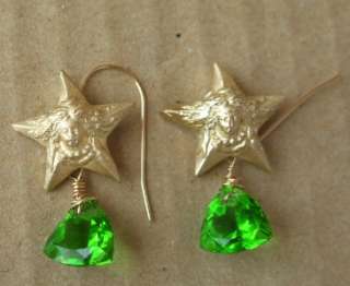 14k Gold Vintage French Star Goddess Quartz Earrings  