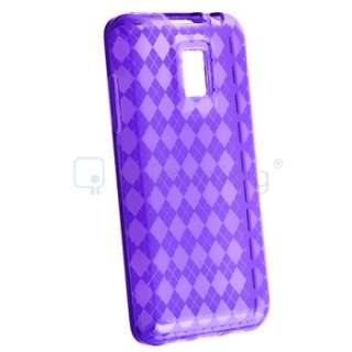 For LG G2X Clear Purple Argyle TPU Rubber Soft Gel Skin Candy Phone 