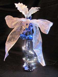   BLUE WINE BOTTLE W/SILVER BELLS STUNNING GREAT FOR GIFT GIVING  