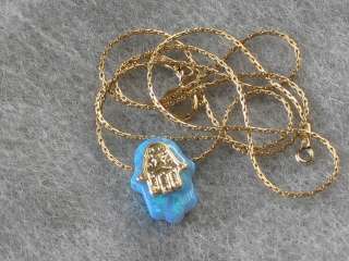   & Blue Opal Necklace Chain Good Luck Charm Evil Eye Israel  