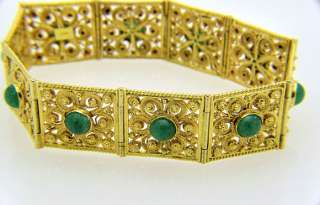 Estate 14k Yellow Gold FILIGREE Green Jade Bracelet 25g  