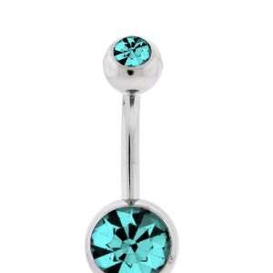 Belly Ring Double Gem Swarovski Stones Turquoise Gem Belly Button Ring 
