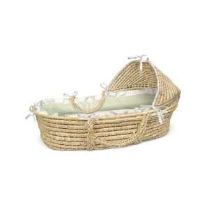   Natural Moses Basket with Hood, Sage Gingham Bedding Baby  