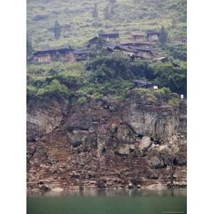 Small Village of Ethnic Miao People on Yangtze River, China Stretched 