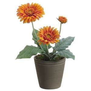  Pack of 6 Potted Artificial Orange Gerbera Daisy Silk 