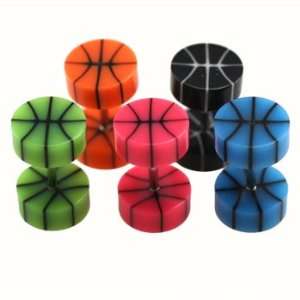 Orange Acrylic Fake Plugs with Black Basketball Design   16G (1.2mm 