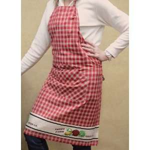  Sweet Farm Seed Co. Full Kitchen Apron   Red + Ivory Plaid 