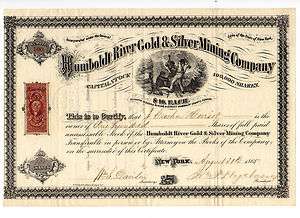 Nevada Stock. Humboldt River Gold & Silver Mining Company. 1865  
