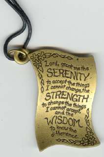 This brass colored inspirational necklace measures 2 Tall x 1 1/4 